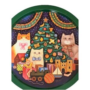 Martin Leman “hunkydory” Christmas Cats Serving Tray 1986 Disney Tag England VTG
